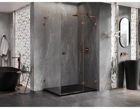Mexen Lunar, L pravý výklopný sprchový kút 85 x 80 cm, 8mm číre sklo, profil ružové zlato, 834L-085-080-60-00-P