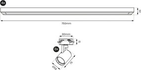 BRILAGI - Bodové svietidlo v lištovom systéme HUSKY 8xGU10/10W/230V 300 cm čierna