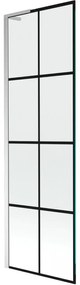 Mexen Next L, 1-krídlová vaňová zástena 60 x 150 cm, 6mm číre sklo-čierny vzor, chrómový profil, 895-060-000-03-77-01