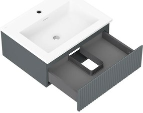 Mexen Rivel, kúpeľňová skrinka 60 cm s umývadlom Otis, 1 zásuvka, drážkovaná, grafitová matná/biela matná, 91A20-06023-1-BF66-W18M01