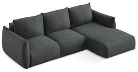 Tmavosivá ženilková rozkladacia rohová pohovka (pravý roh/s leňoškou) Leila – Makamii