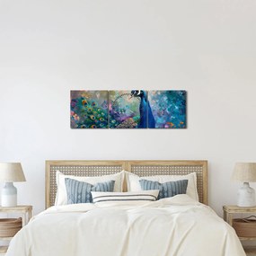 Obraz - Maľba páva (s hodinami) (90x30 cm)