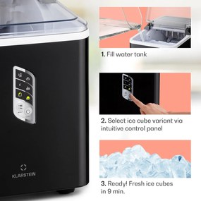 Klarstein Albaron, výrobník ľadu, tvar náboja, 12 kg/24 h, nádrž 1,5 l, displej