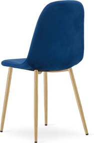 Set štyroch jedálenských stoličiek PADVA zamatové modré / hnedé nohy (4 ks)
