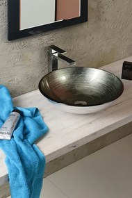 Sapho Sapho, DAMAR sklenené umývadlo na dosku Ø 42 cm, tmavo sivá/strieborná, 2501-20