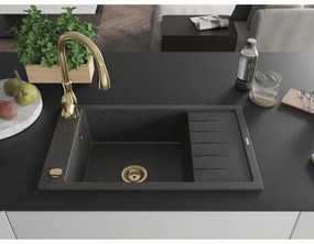 Mexen Elias, 1-komorový granitový drez 795x480x200 mm a drezová batéria Savita, čierna škvrtnitá, 6511-76-672601-50