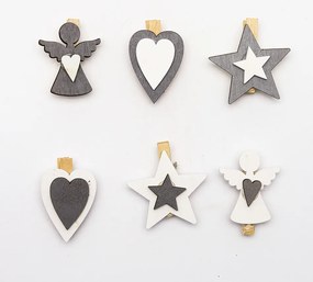 DECOLED Dřevěné dekorační kolíčky, anděl, hvězda, srdce, 6ks/bal.