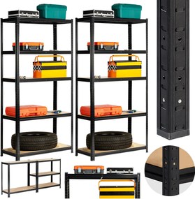 Sada 2 ks kovových regálů REGMET 90x40x180 cm černá