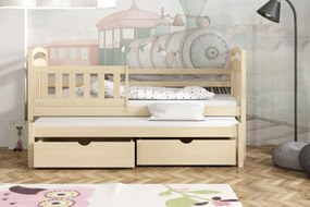 Detská posteľ z masívu borovice KAŠPAR s prístelkou a šuplíkmi - 200x90 cm - PRÍRODNÁ BOROVICA