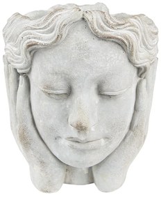 Šedý cementový kvetináč hlava ženy v dlaniach - 20*23*25 cm