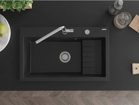 Mexen Omar, 1-komorový granitový drez 800x480x210 mm, čierny, chrómový sifón, 6520801005-77