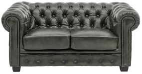 furniture-nabytek.cz - Dvoumístná pohovka Chesterfield z pravé kůže, zelená – 155×90×72 cm