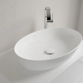 VILLEROY &amp; BOCH Artis oválne umývadlo na dosku bez otvoru, bez prepadu, 610 x 410 mm, Stone White, s povrchom CeramicPlus, 419861RW
