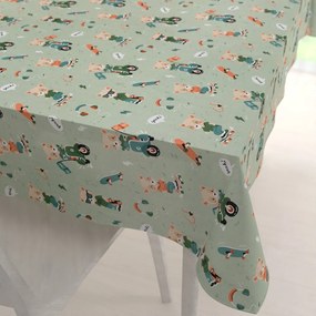 Biante Detský bavlnený obdĺžnikový obrus Sandra SA-468 Medvedíkovia na motorkách na zelenom 60x100 cm