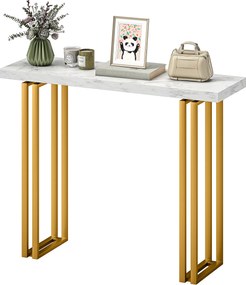 HOMCOM konzolový stolík, doska s mramorovým efektom, oceľový rám, moderný úzky dizajn, 100 × 30 × 78,5 cm | Aosom