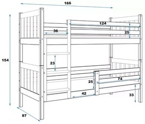 Detská poschodová posteľ CARINO PINE 80x160 cm