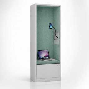Akustická kabína SALLY MentalBox 600 mm – sivý korpus, zelené sedadlo