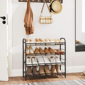 Regál na topánky IRON, 4 police, 68,5x27,5x65cm, čierna SongmicsHome