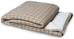 Béžový károvaný pléd /prehoz s kožúškom Sherpa - 130*170 cm