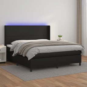 Boxspring posteľ s matracom a LED čierna 180x200 cm umelá koža 3139277