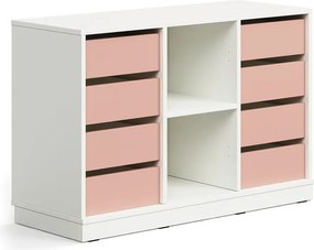 Úložná skrinka CASPER, 8 zásuviek, 2 priehradky, so soklom, biela/tmavoružová