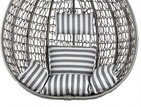 Sivé závesné kreslo KOKON so stojanom, bielo-sivý vankúš