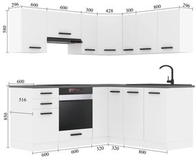 Kuchynská linka Belini Premium Full Version 360 cm šedý antracit Glamour Wood s pracovnou doskou SARAH