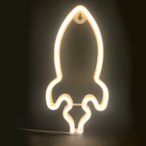 ACA Lighting Neónová lampička - Raketa, 3x AA batérie/USB kábel, IP20, žltá farba