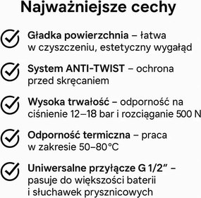 Erga Snake, hladká sprchová hadica 150 cm, Anti-Twist, čierna matná, ERG-YKA-BP.SNAKE-BLK