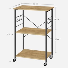 Odkladací stolík na kolieskach s 3 policami TAYLOR ARTISAN 60x40 cm