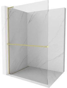 Mexen Kioto+ L, sprchová zástena Walk-In s poličkou a vešiakom 110 x 200 cm, 8mm číre sklo, zlatý matný profil, 800-110-123-55-00