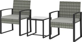 Outsunny 3-dielna PE ratanová bistro sada, 2 stoličky, stolík, snímateľné vankúše, balkón/terasa, svetlosivá | Aosom