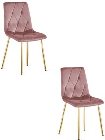 Set dvoch jedálenských stoličiek LIBRA zamatové, ružové / zlaté nohy (2 ks)