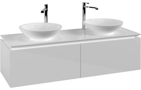 VILLEROY &amp; BOCH Legato závesná skrinka pod dve umývadlá na dosku, 2 zásuvky, 1400 x 500 x 380 mm, Glossy White, B59100DH