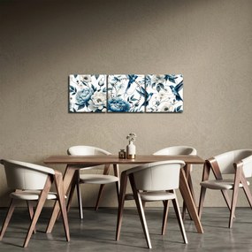 Obraz - Kolibríky s kvetmi (s hodinami) (90x30 cm)