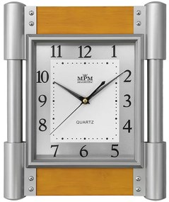 Hranaté nástenné hodiny MPM Rotter WO135.C (38 cm) – strieborné