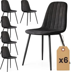 Sada šiestich jedálenských stoličiek LUMO zamatové, čierne / čierne nohy (6 ks)