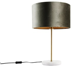 Stolná lampa mosadzná so zamatovým tienidlom zelená 35cm - Kaso