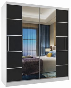 Šatníková skriňa 133 cm Belini biely mat / čierny matný s posuvnými dverami zrkadlom a zásuvkami  ME SZP6/1/W/B/0/KLAL