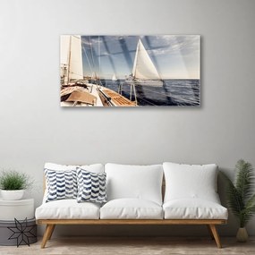 Skleneny obraz Loďky more príroda 100x50 cm