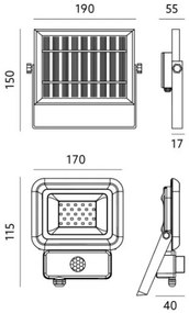 LED vonkajší solárny reflektor so senzorom 10W/3,7V 6500K IP65 2200mAh