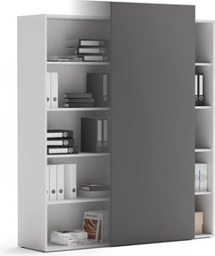 Kancelársky regál s posuvným panelom BLOCK, 1600 × 400 × 1748 mm, grafitová