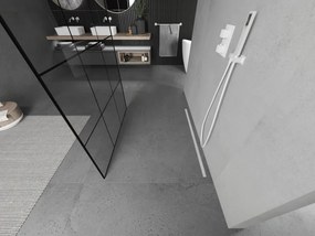 Mexen Kioto, priechodná sprchová zástena 100 x 200 cm, 8mm sklo číre/čierny vzor, 2x biela stabilizačná rozpera, 800-100-002-20-77