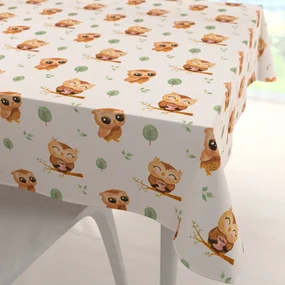 Biante Detský bavlnený štvorcový obrus Sandra SA-616 Sovičky na vetvičkách na bielom 130x130 cm