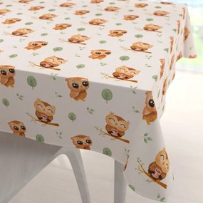 Biante Detský bavlnený štvorcový obrus Sandra SA-616 Sovičky na vetvičkách na bielom 140x140 cm