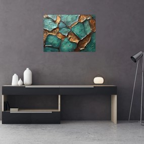 Sklenený obraz - Zeleno-zlatá maľba (70x50 cm)