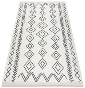 Obojstranný šnúrkový ekologický koberec TWIN 23000 Boho, so strapcami, antracit - krémový