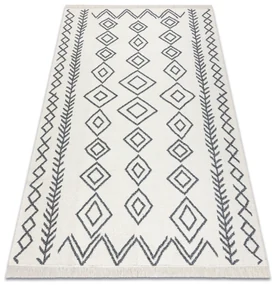Obojstranný šnúrkový ekologický koberec TWIN 23000 Boho, so strapcami, antracit - krémový