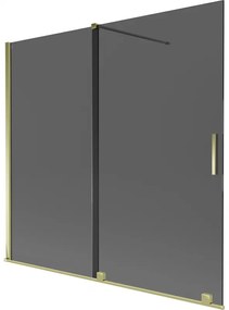 Mexen Velar, 2-krídlová posuvná vaňová zástena 170 x 150 cm, 8mm šedé sklo, zlatá lesklá, 896-170-000-41-50