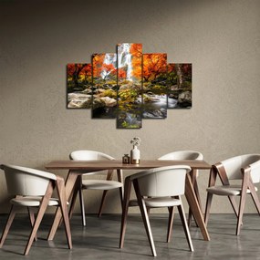 Obraz - Vodopády v jesennej krajine, oranžový (150x105 cm)